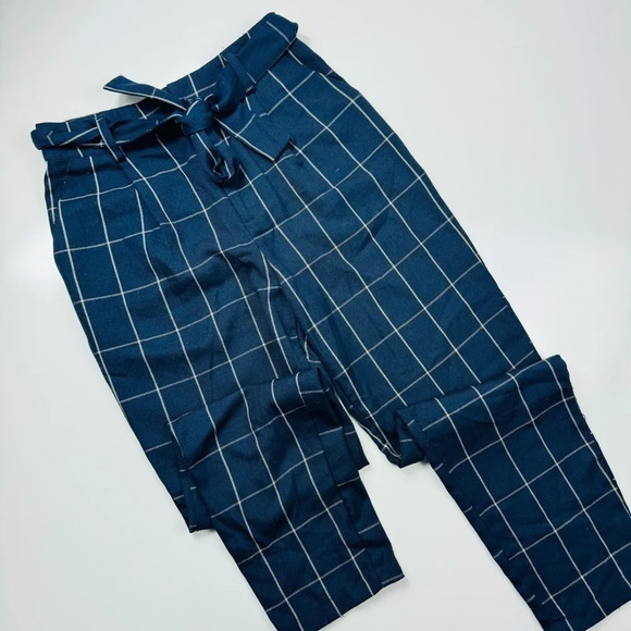 Forever 21 Blue Plaid Paper Bag‎ Pants Size XS - Picture 1 of 10